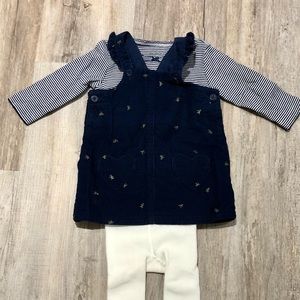 Carter’s Navy Blue Corduroy Jumper,Shirt & Footed Ballerina Tights Size 6 Months
